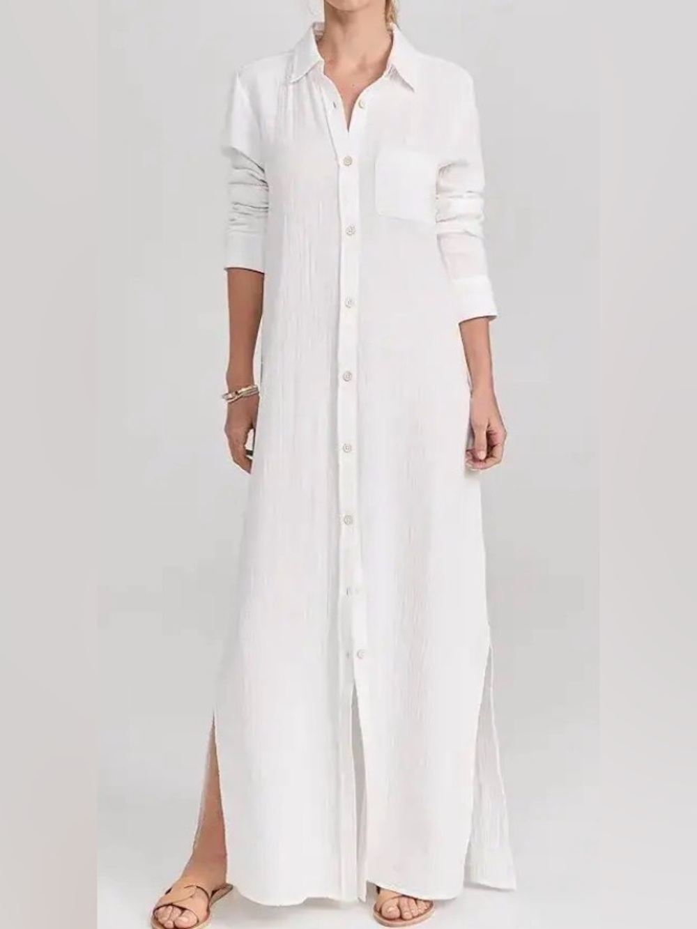 Faherty Dream Cotton Gauze Maxi Shirtdress Sz M